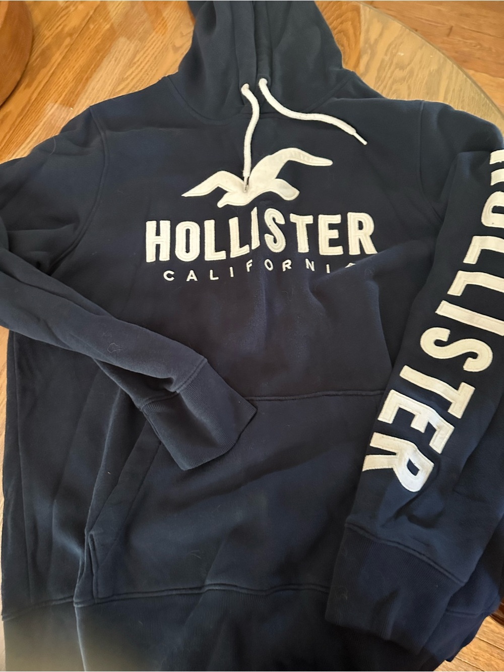 Hollister Navy Pullover Hoodie with White Logo